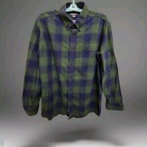 Eddie Bauer Mens L Woven Flannel Shirt Cotton Blue Green Plaid Lumberjack